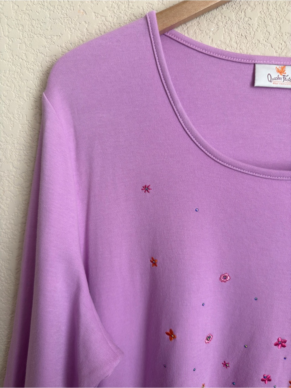 Quacker Factory Botanical Bicycle Embroidered Rhinestone Top XL Purple Whimsical - Picture 6 of 16